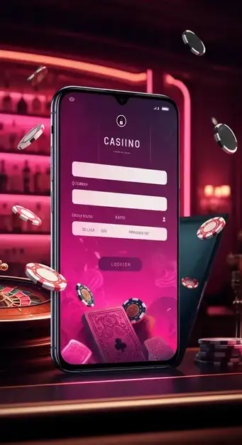 Screenshot of the Wild Fortune Casino login form with username and password fields and a background of vibrant slot games