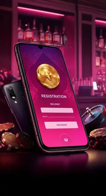 A close-up view of the Wild Fortune Casino registration form fields being filled out on a mobile device, showing secure data input for new members.